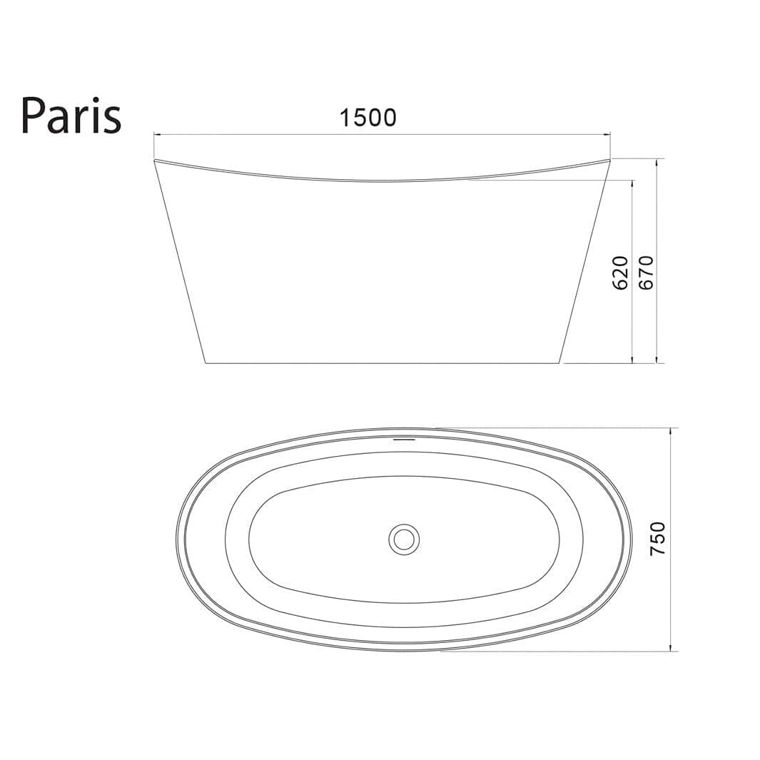 Sanipro Paris Frittstående badekar 150 Hvit / 150cm Sanipro Frittstående badekar SA-10100