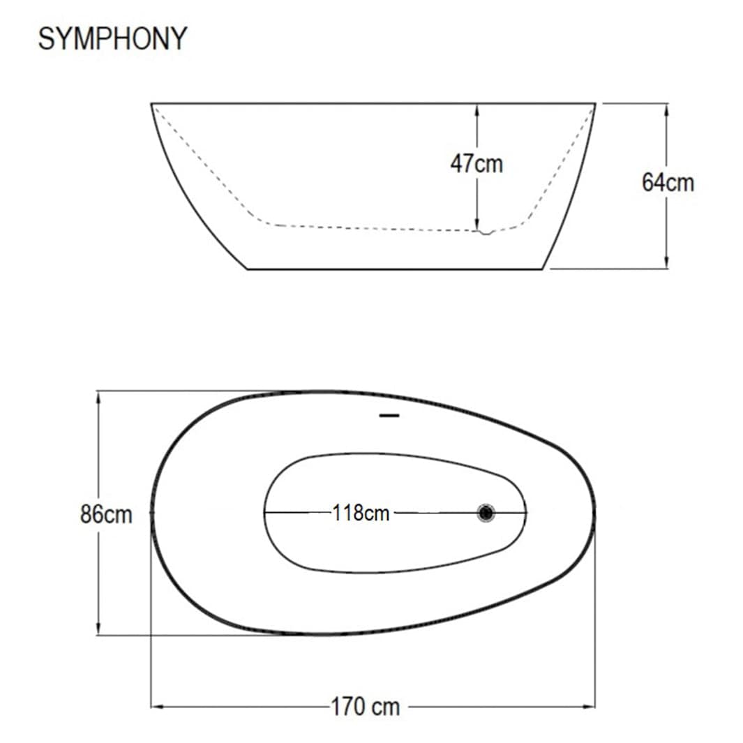 Sanipro SYMPHONY Frittstående badekar 170 - designkar Sanipro Frittstående badekar
