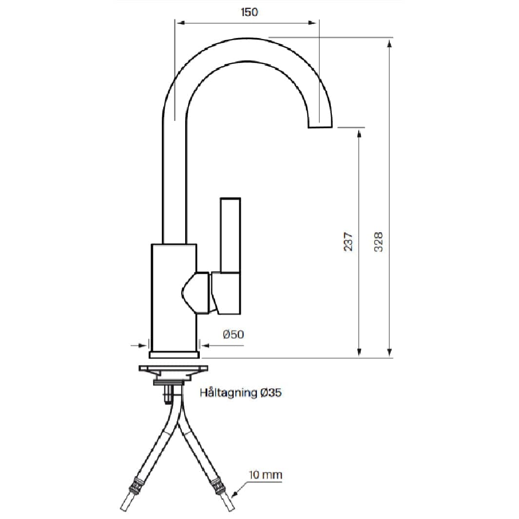 Tapwell ARM078 Servantbatteri H328mm - ikke til benkeplate Tapwell Servantbatteri