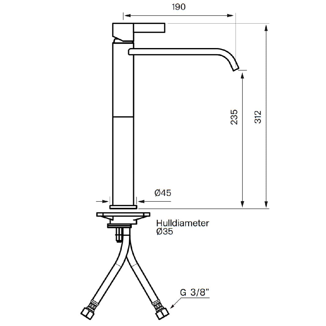 Tapwell ARM081 Høy Servantbatteri H312mm Tapwell Servantbatteri
