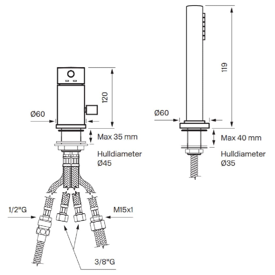 Tapwell BI048 Karkantbatteri 2-hulls Tapwell Badekararmatur