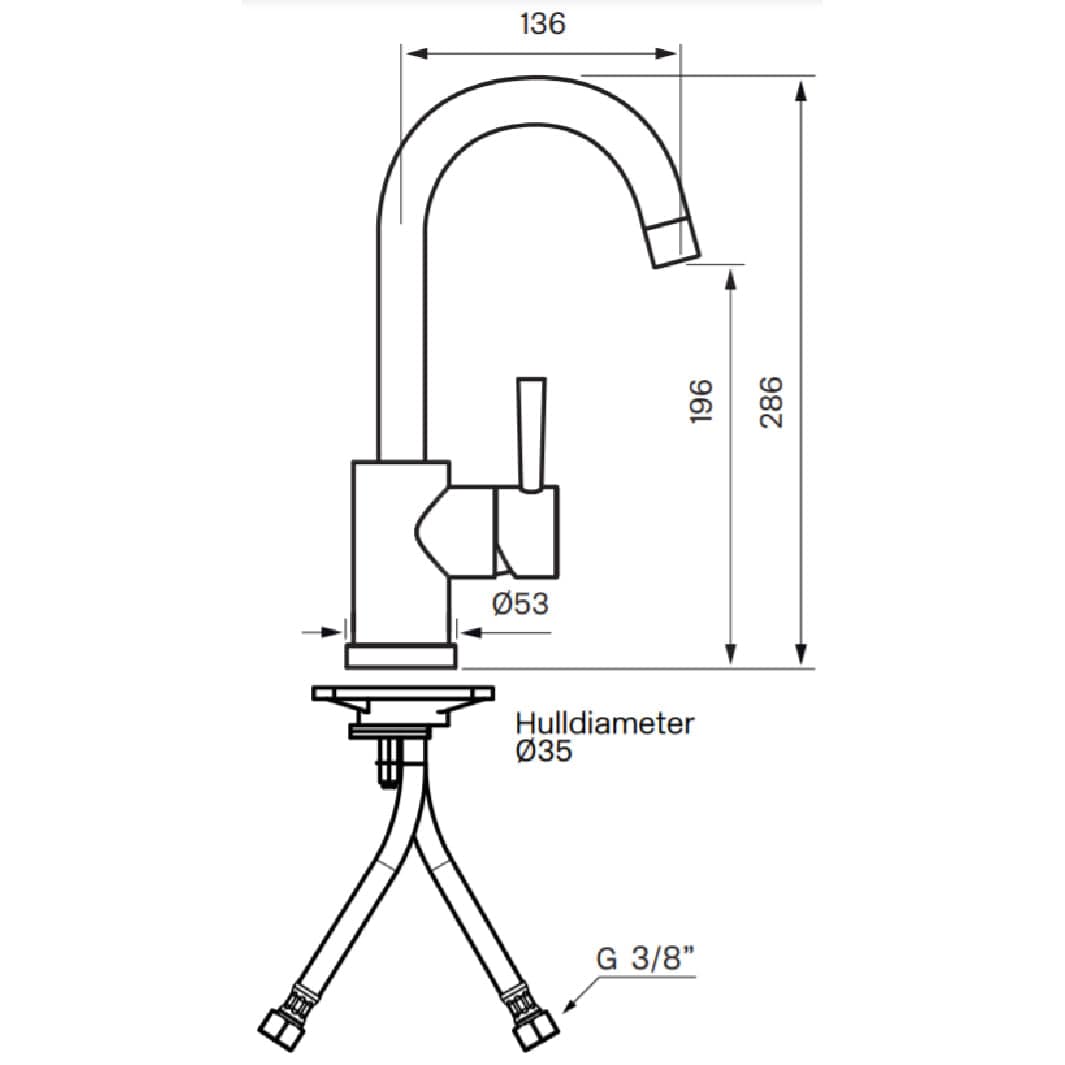 Tapwell EVO078 Servantbatteri - ikke til benkeplate Tapwell Servantbatteri