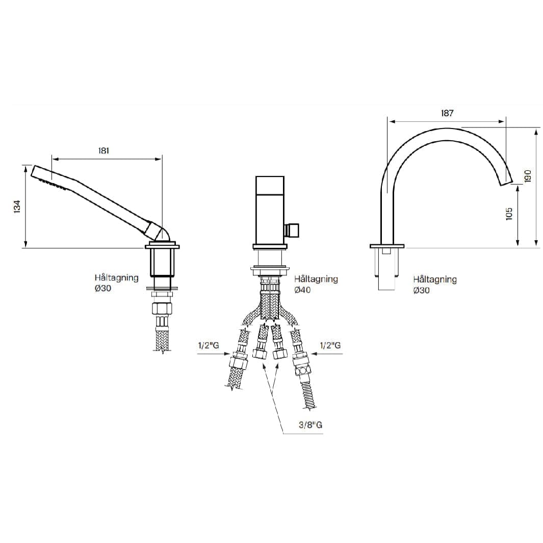 Tapwell LEC040 CR Karkantbatteri 3-hulls Krom Tapwell Badekararmatur TA-8111851