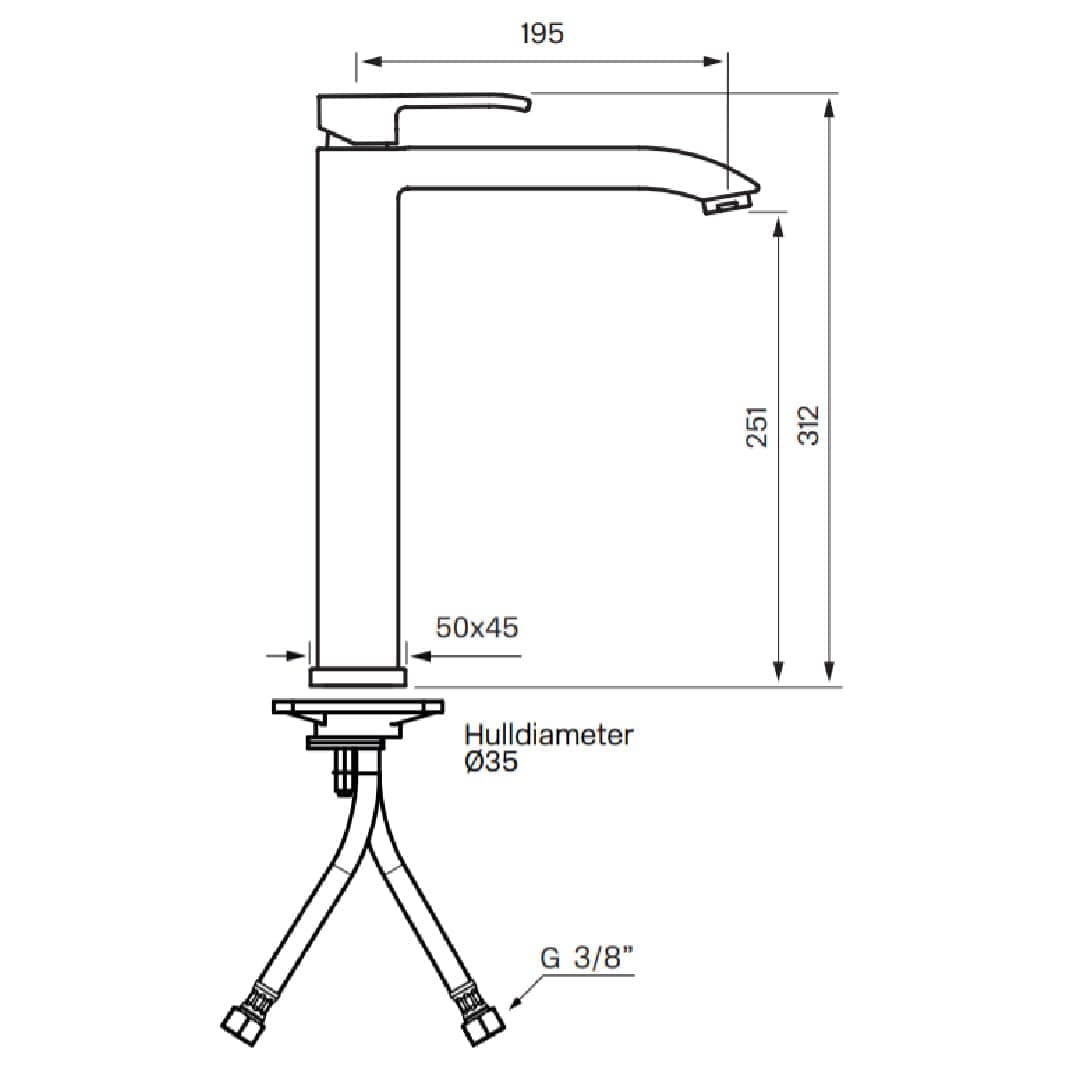 Tapwell LES081 CR Servantbatteri H312mm Krom Tapwell Servantbatteri TA-4230103