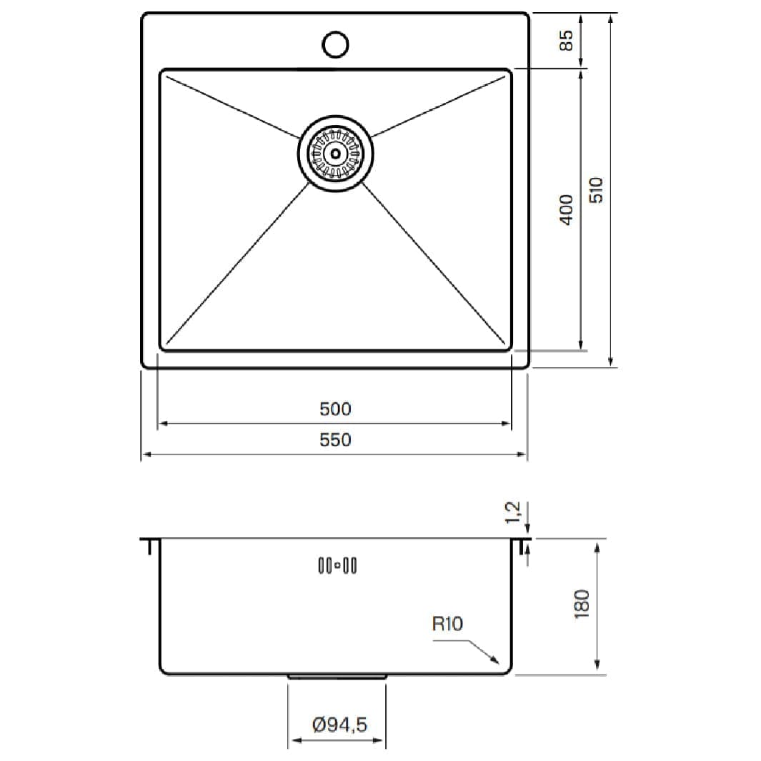 Tapwell TA5540 PVD Kjøkkenvask B55xD51cm Tapwell Kjøkkenvask