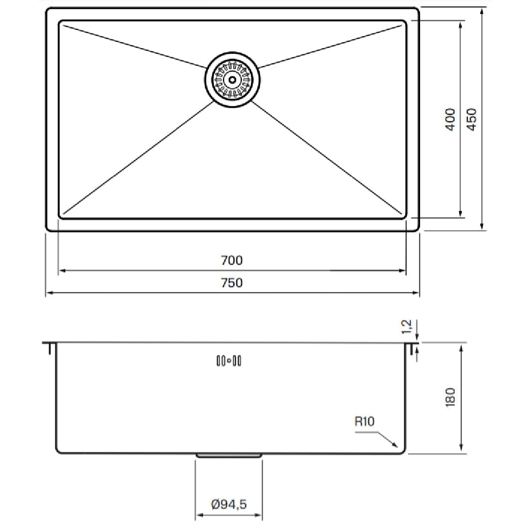 Tapwell TA8040 PVD Kjøkkenvask B75xD45cm Tapwell Kjøkkenvask