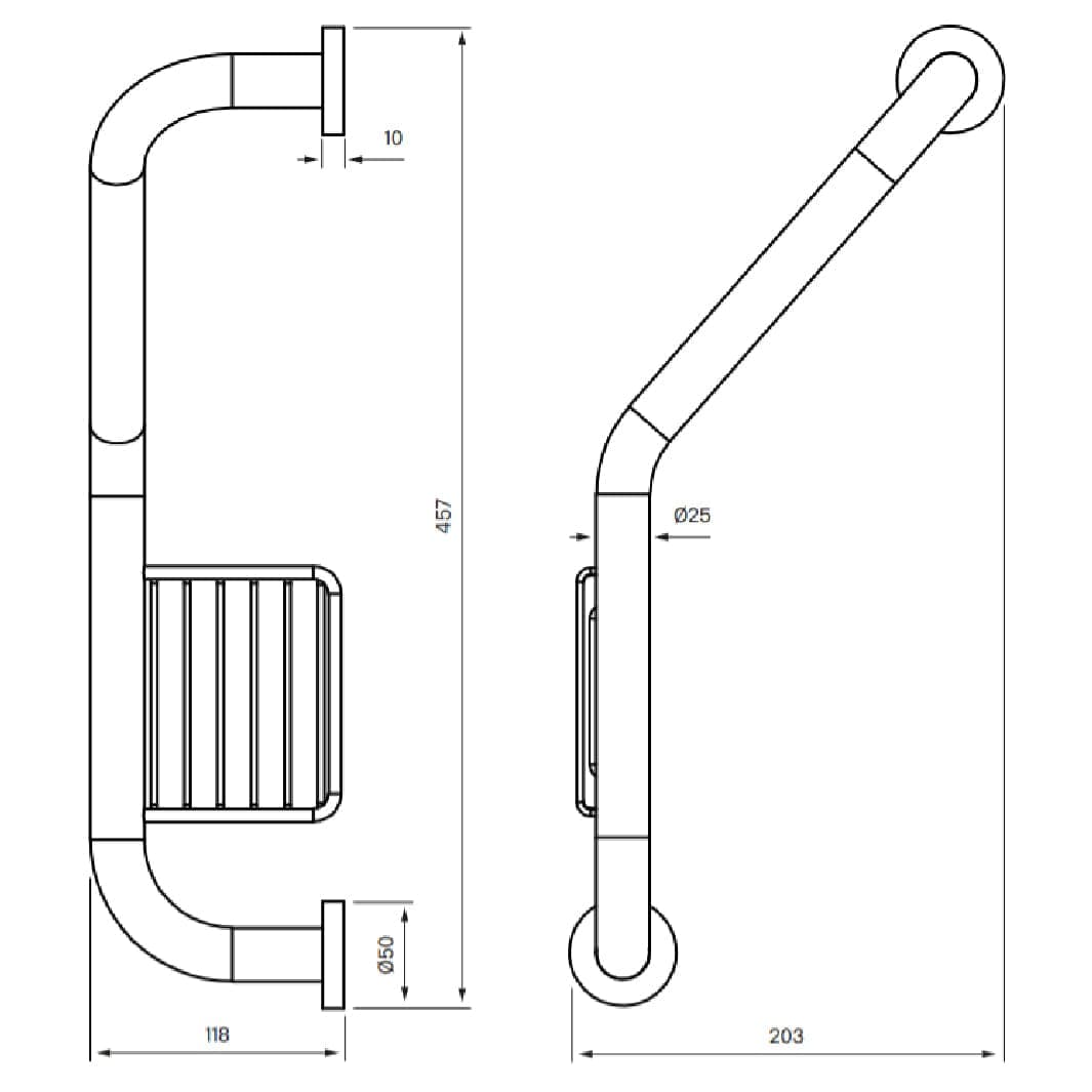 Tapwell TA808 Badekarhåndtak L457mm m/såpekopp Tapwell Badekarhåndtak