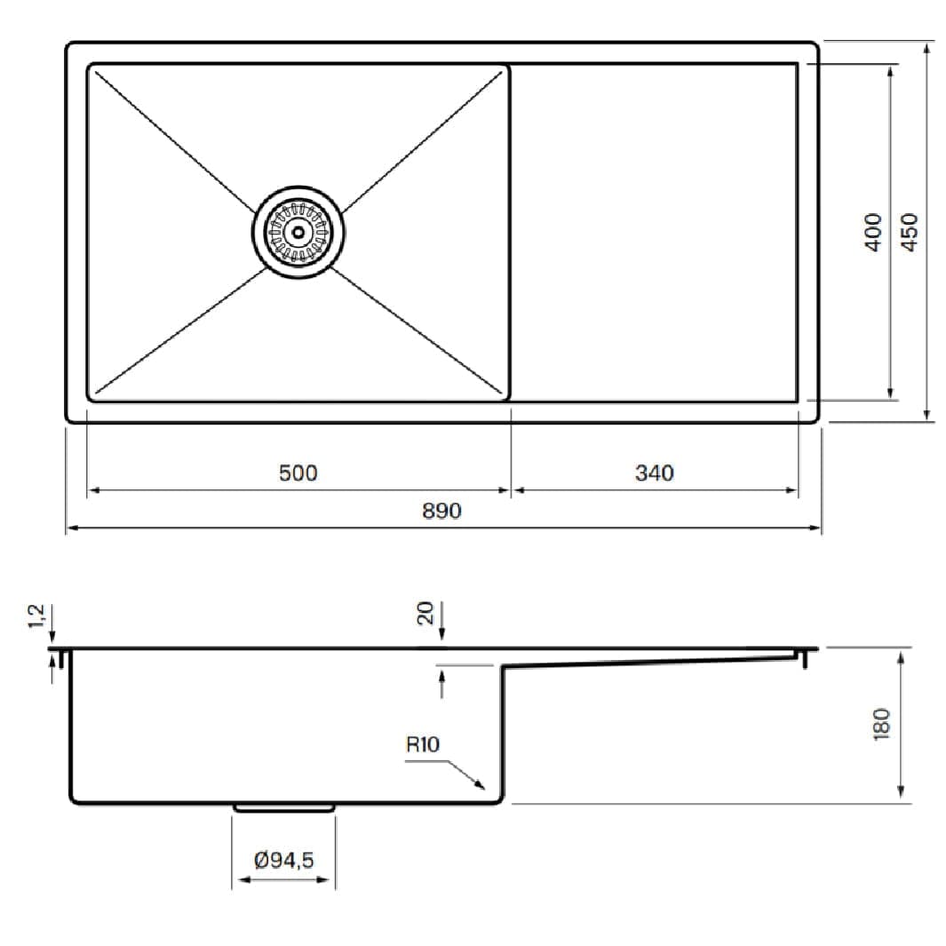 Tapwell TA8140 PVD Kjøkkenvask B89xD45cm Tapwell Kjøkkenvask