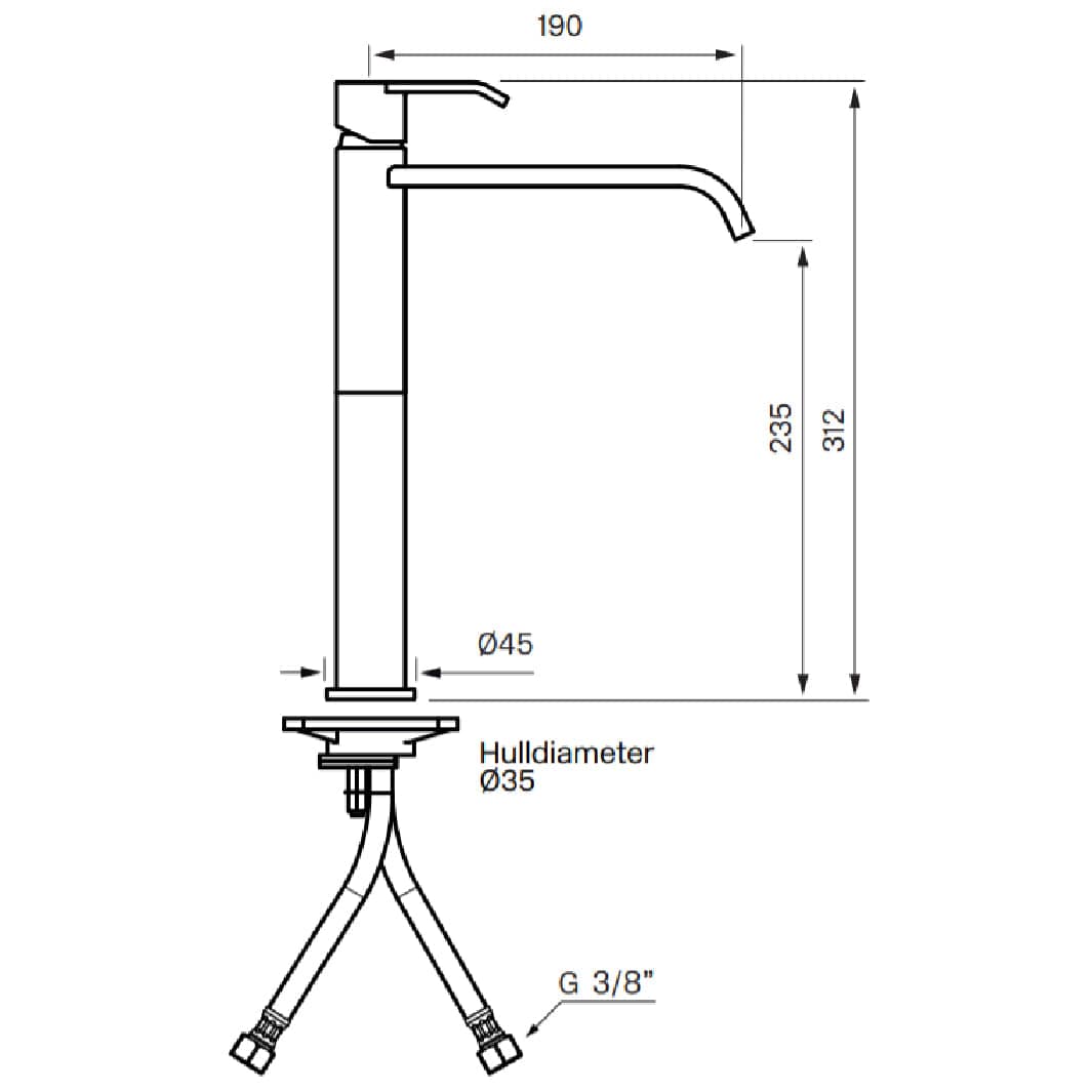 Tapwell VIC081 Høy Servantbatteri H312mm Tapwell Servantbatteri