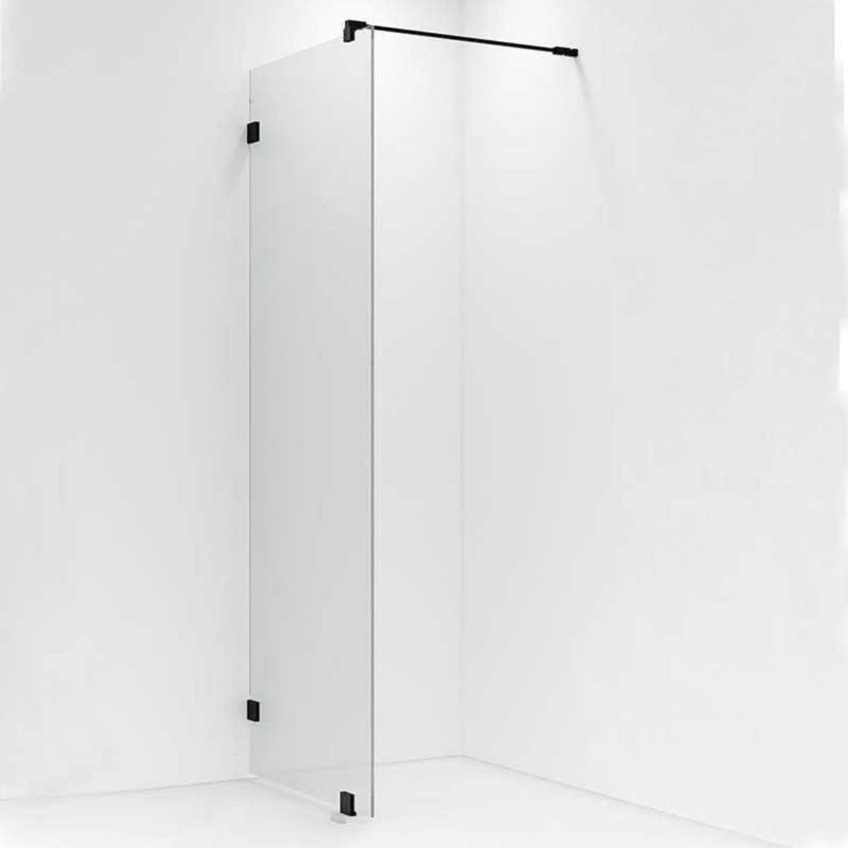 VikingBad Emil Glassfelt H200cm - inkl. støttestag, veggfeste og gulvfeste Svart matt / 100cm / Klart glass VikingBad Dusjvegg VB-113432