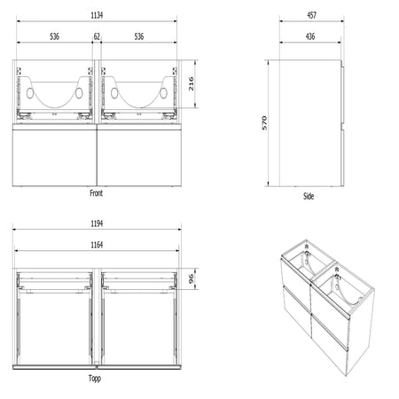 Vikingbad MIE FINGERGREP 120DBL Servantskap 4 skuffer