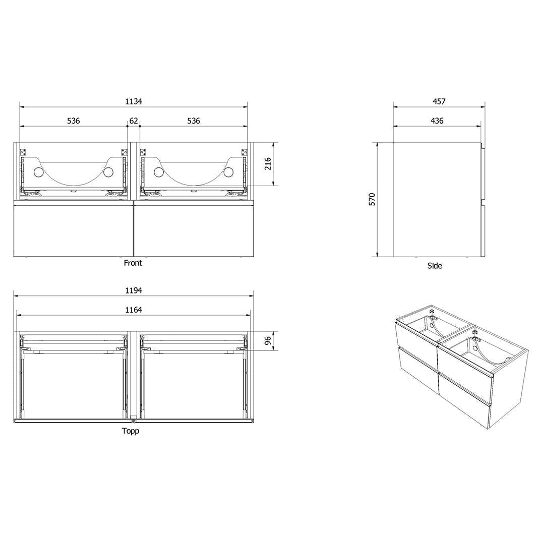 VikingBad MIE STAV 120DBL Servantskap 4 skuffer VikingBad Servantskap