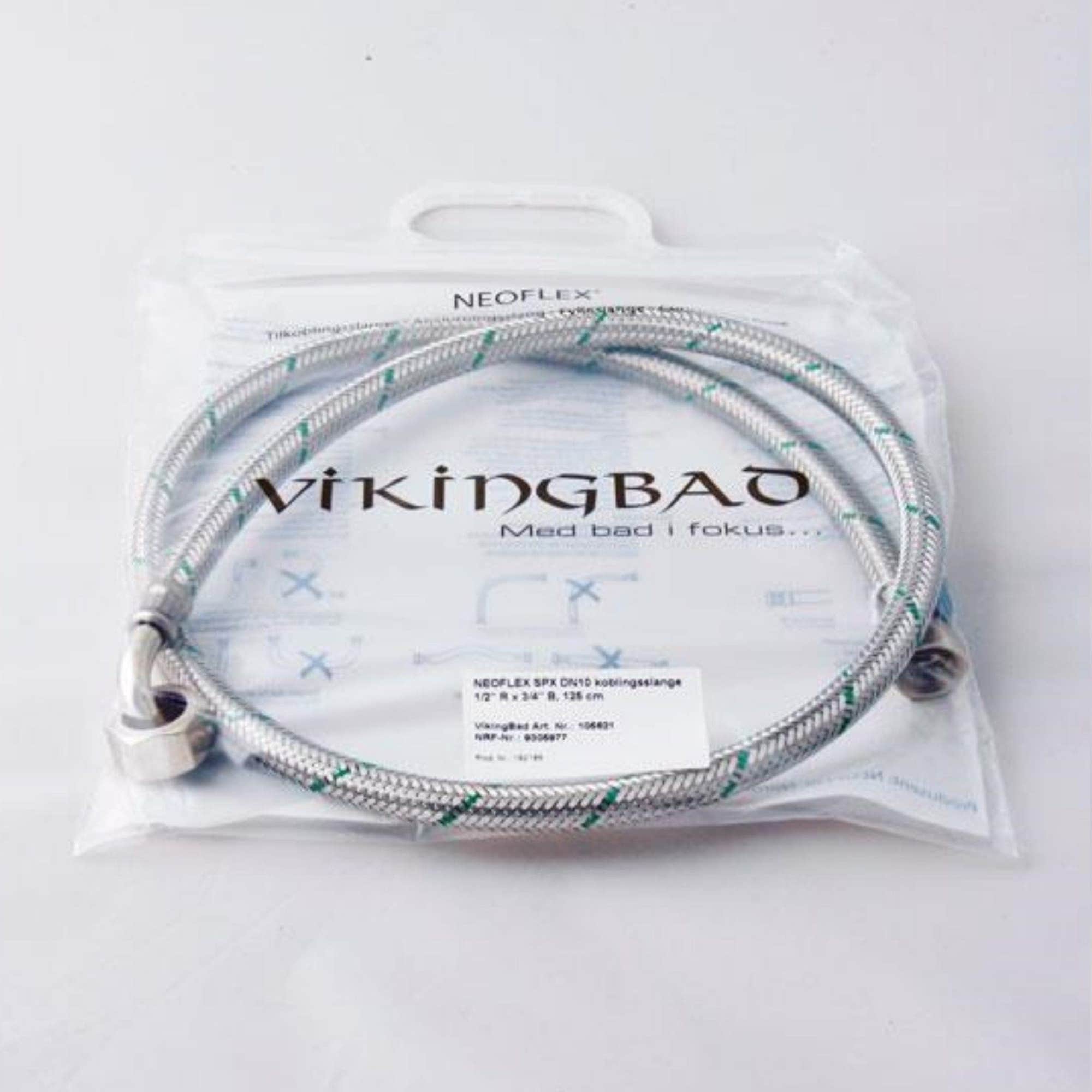 VikingBad SIL DN10 Neoperl Koplingsslange - L125cm dusjkabinett 1/2"Rx3/4"B VikingBad Koblingsslange VB-111027