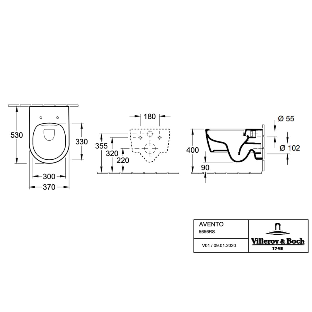 Villeroy & Boch Avento DirectFlush Slim - vegghengt toalett + sete Hvit Villeroy & Boch Vegghengt toalett VIL-5656RS01