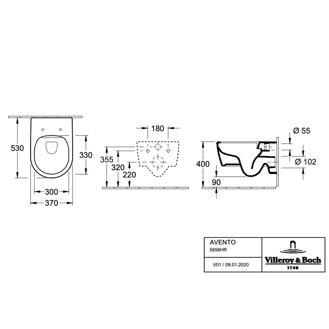 Villeroy & Boch Avento DirectFlush - vegghengt toalett + sete Hvit Villeroy & Boch Vegghengt toalett VIL-5656HR01