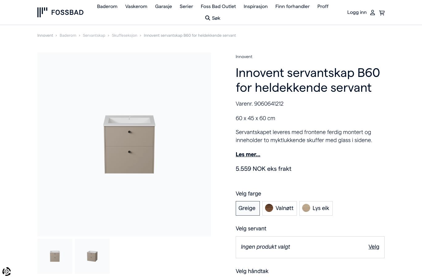 Skjermbilde av Fossbad Innovent produktside
